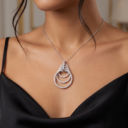 Pavé Multi-Circle Drop Pendant Necklace in 925 Sterling Silver