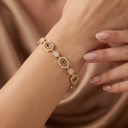 Geometric Pavé Link Bracelet in Gold-Tone 925 Sterling Silver