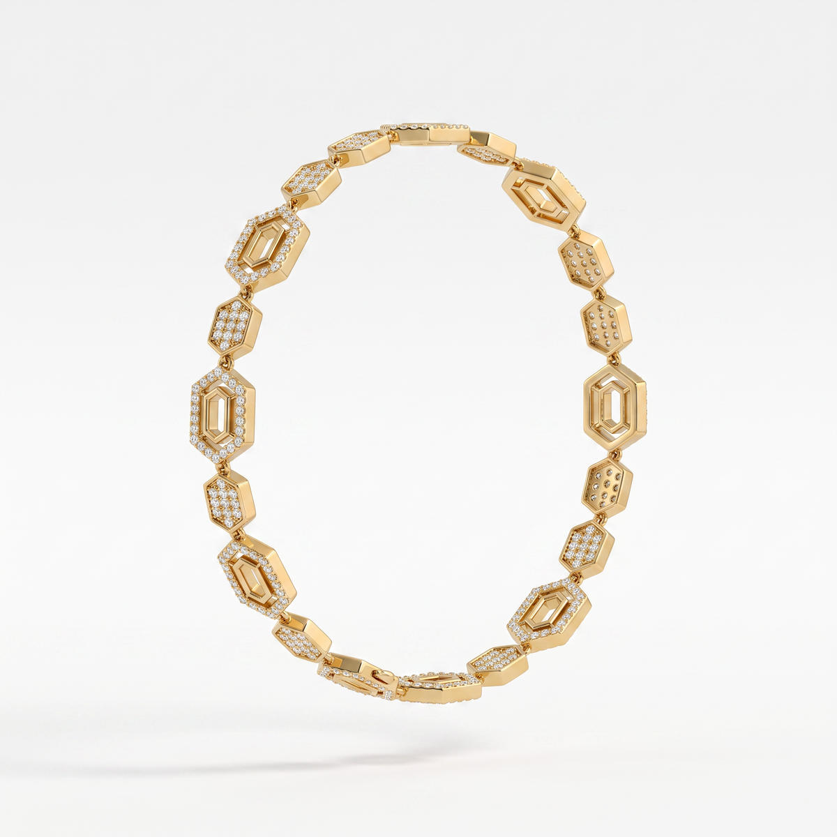 Geometric Pavé Link Bracelet in Gold-Tone 925 Sterling Silver