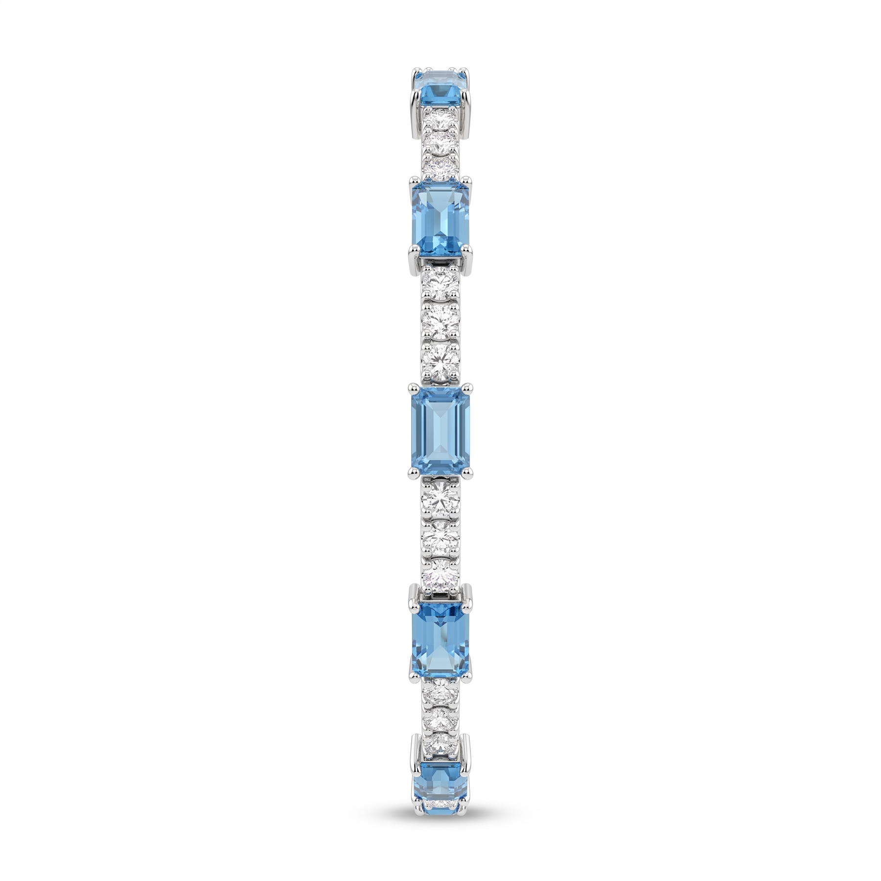 Sky Blue Emerald-Cut & White Stone Tennis Bracelet in 925 Sterling Silver