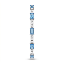 Sky Blue Emerald-Cut & White Stone Tennis Bracelet in 925 Sterling Silver