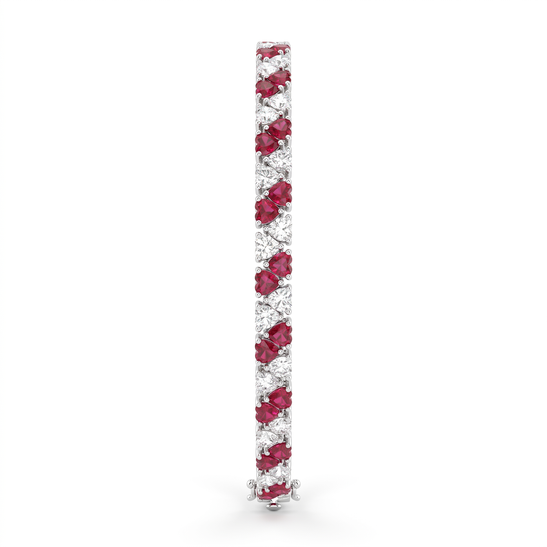 Red & White Heart-Cut Stone Tennis Bracelet in 925 Sterling Silver