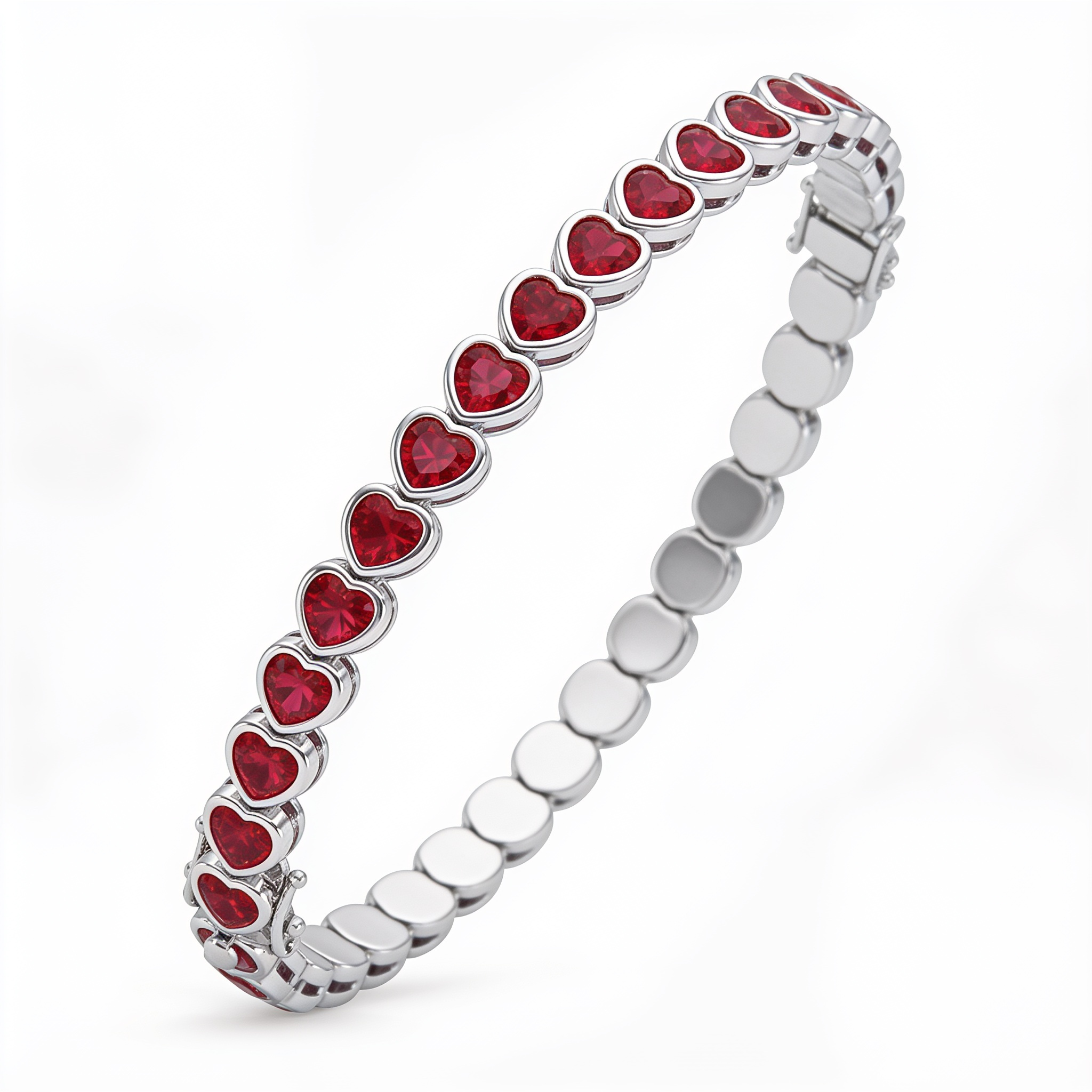 Red Heart-Cut Stone Tennis Bracelet in 925 Sterling Silver Secondary image