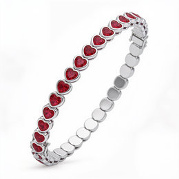 Red Heart-Cut Stone Tennis Bracelet in 925 Sterling Silver