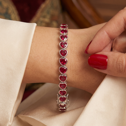 Red Heart-Cut Stone Tennis Bracelet in 925 Sterling Silver