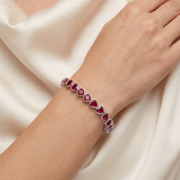 Red Heart-Cut Stone Tennis Bracelet in 925 Sterling Silver