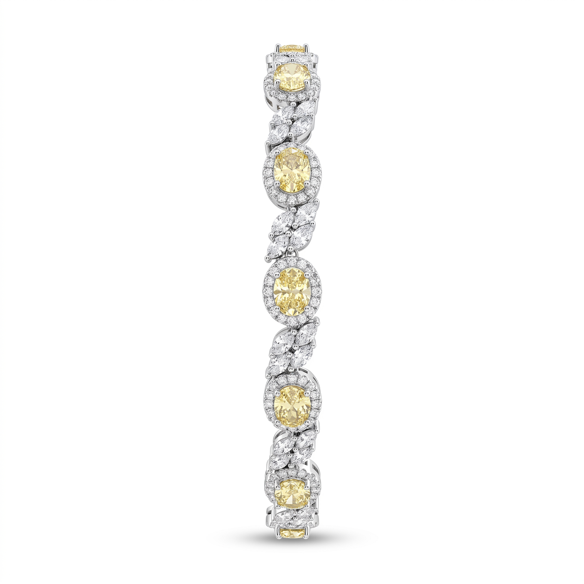 Yellow & White American Diamond Halo Tennis Bracelet in 925 Silver Main image