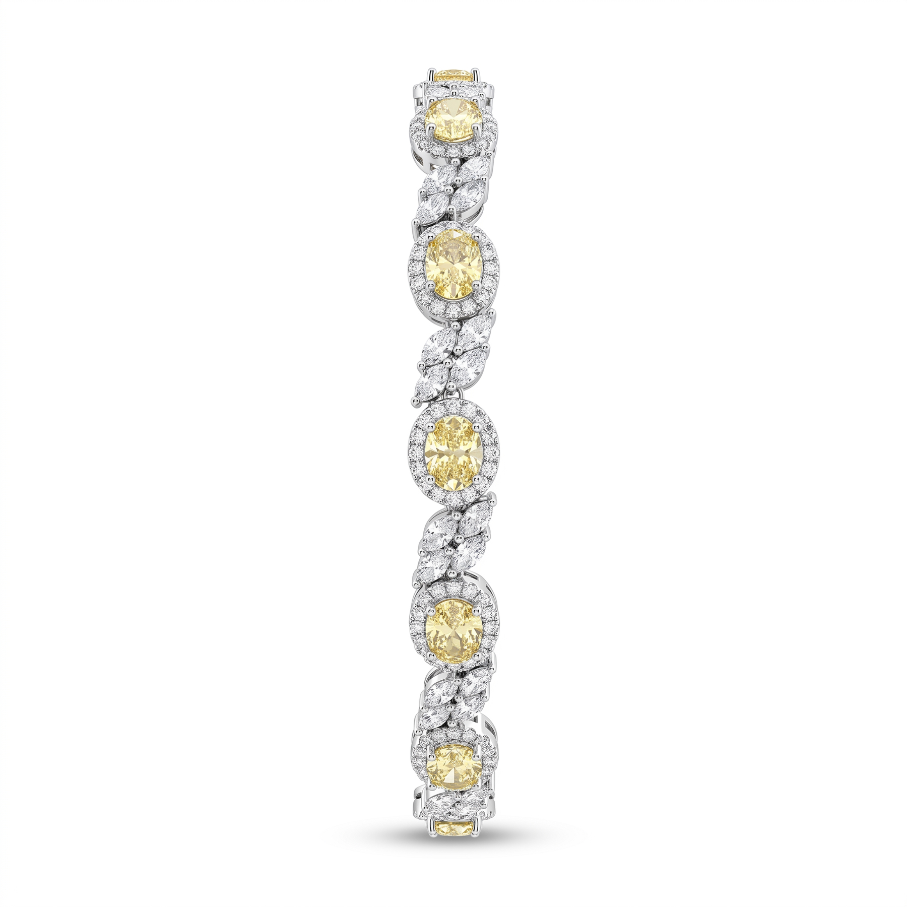 Yellow & White American Diamond Halo Tennis Bracelet in 925 Silver