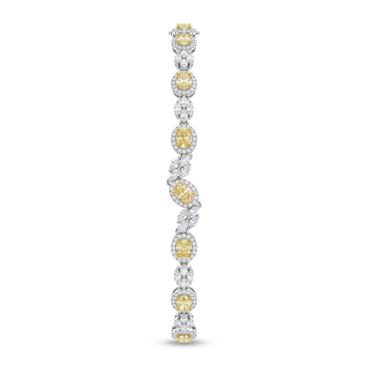 Yellow & White American Diamond Halo Tennis Bracelet in 925 Silver