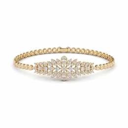 Floral Leaf White Stone Statement Bracelet in Gold-Tone 925 Sterling Silver