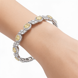 Yellow & White American Diamond Halo Tennis Bracelet in 925 Silver