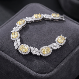 Yellow & White American Diamond Halo Tennis Bracelet in 925 Silver