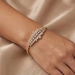 Floral Leaf White Stone Statement Bracelet in Gold-Tone 925 Sterling Silver