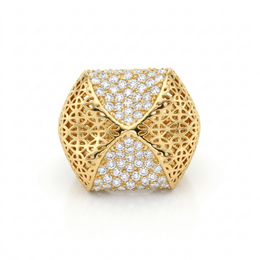 American Diamond Pavé & Filigree Statement Ring in 925 Silver – Gold Finish