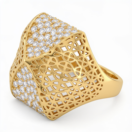 American Diamond Pavé & Filigree Statement Ring in 925 Silver – Gold Finish
