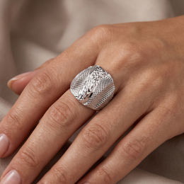 Geometric Diamond-Cut Statement Ring in 925 Sterling Silver