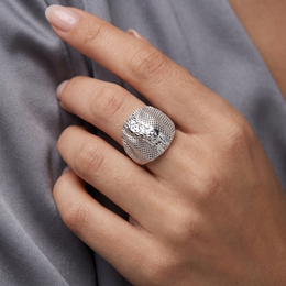 Geometric Diamond-Cut Statement Ring in 925 Sterling Silver
