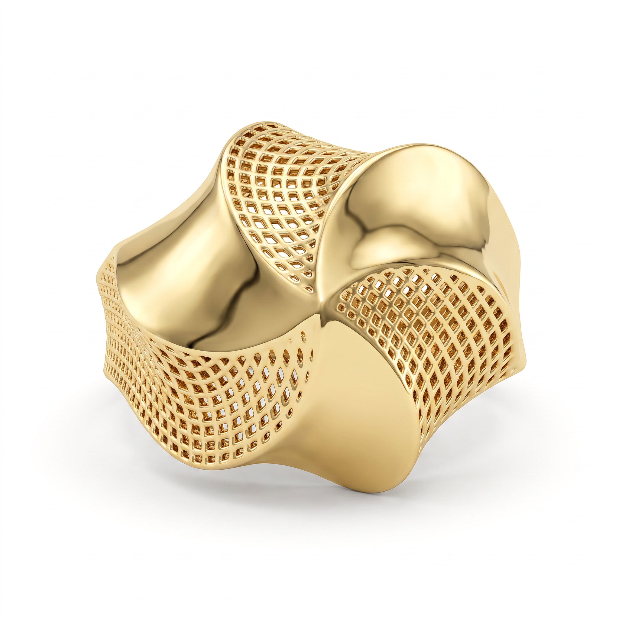 American Diamond Lattice Statement Ring in 925 Silver – Gold Finish Secondary image
