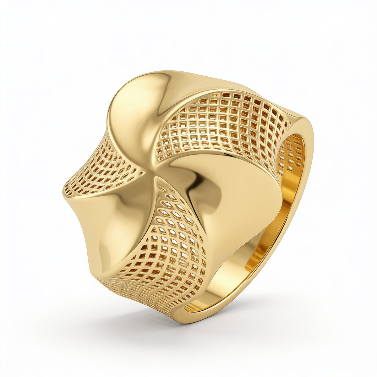 American Diamond Lattice Statement Ring in 925 Silver – Gold Finish