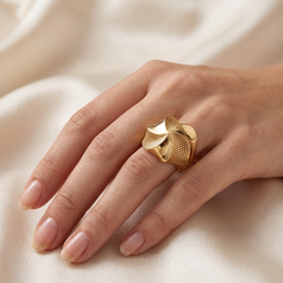 American Diamond Lattice Statement Ring in 925 Silver – Gold Finish