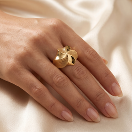 American Diamond Lattice Statement Ring in 925 Silver – Gold Finish