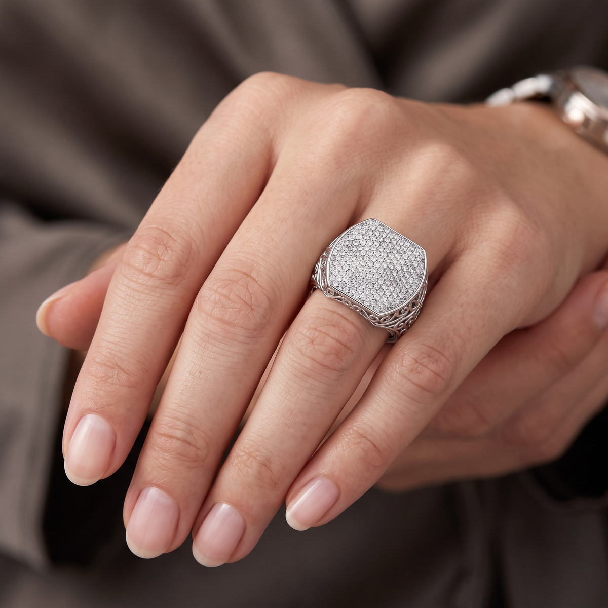 American Diamond Pavé Statement Ring in 925 Silver