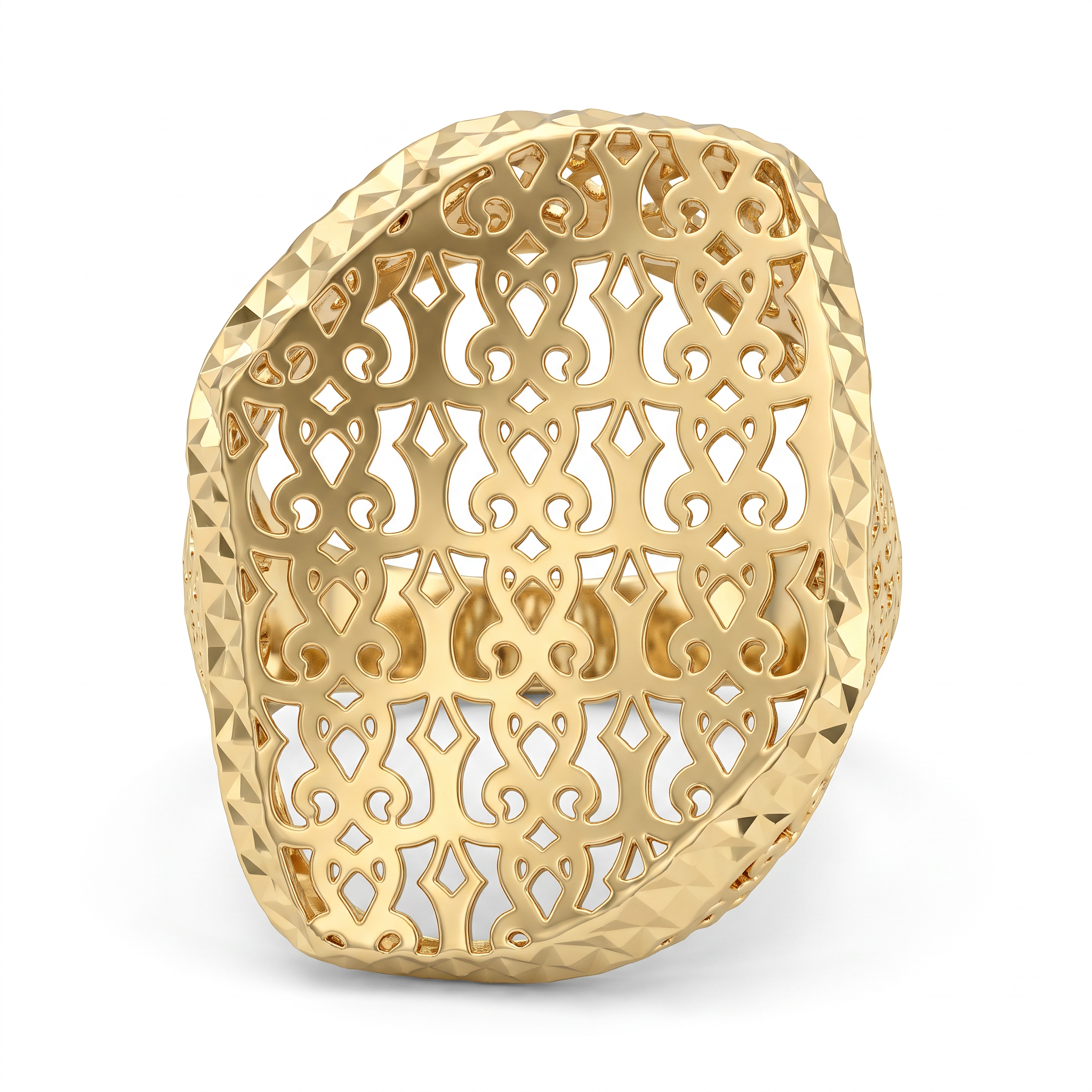 Ornate Openwork Statement Ring in 925 Silver with Yellow Gold Finish Secondary image