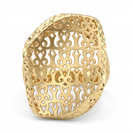 Ornate Openwork Statement Ring in 925 Silver with Yellow Gold Finish