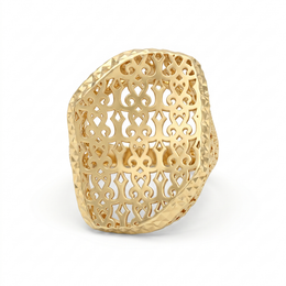 Ornate Openwork Statement Ring in 925 Silver with Yellow Gold Finish