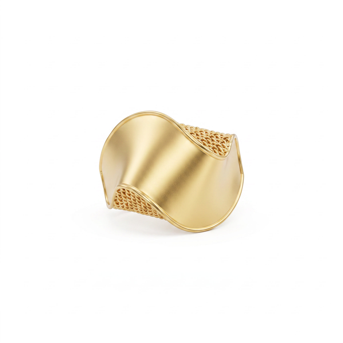 Sculptural Wave Mesh Statement Ring in 925 Silver with Yellow Gold Finish Main image