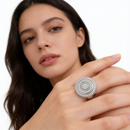 American Diamond Concentric Circle Statement Ring in 925 Silver