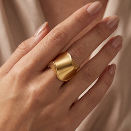 Sculptural Wave Mesh Statement Ring in 925 Silver with Yellow Gold Finish