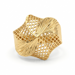 Sculptural Openwork Lattice Statement Ring in 925 Silver with Yellow Gold Finish