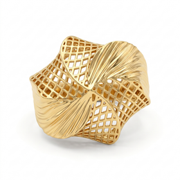 Sculptural Openwork Lattice Statement Ring in 925 Silver with Yellow Gold Finish