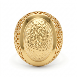 Sculpted Oval Faceted Statement Ring in 925 Silver with Yellow Gold Finish