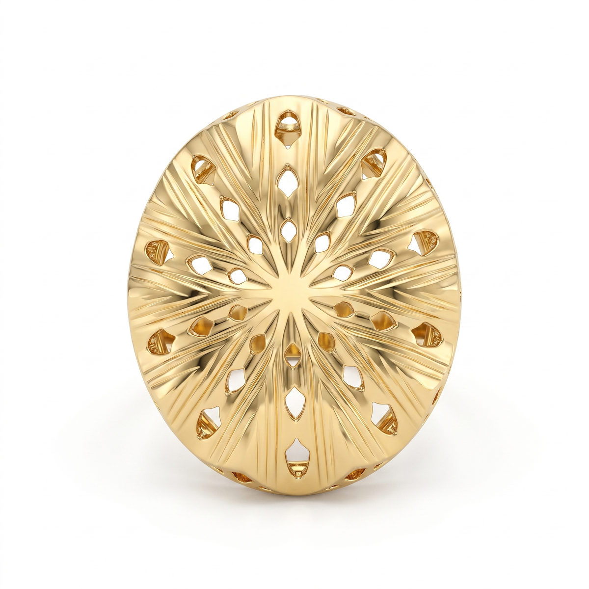 Radiant Sunburst Oval Statement Ring in 925 Silver with Yellow Gold Finish