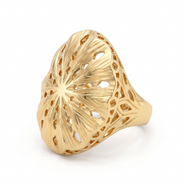 Radiant Sunburst Oval Statement Ring in 925 Silver with Yellow Gold Finish