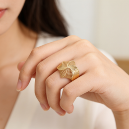 Sculptural Openwork Lattice Statement Ring in 925 Silver with Yellow Gold Finish