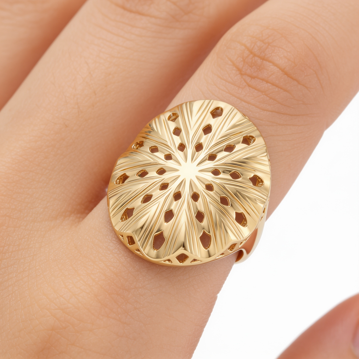 Radiant Sunburst Oval Statement Ring in 925 Silver with Yellow Gold Finish