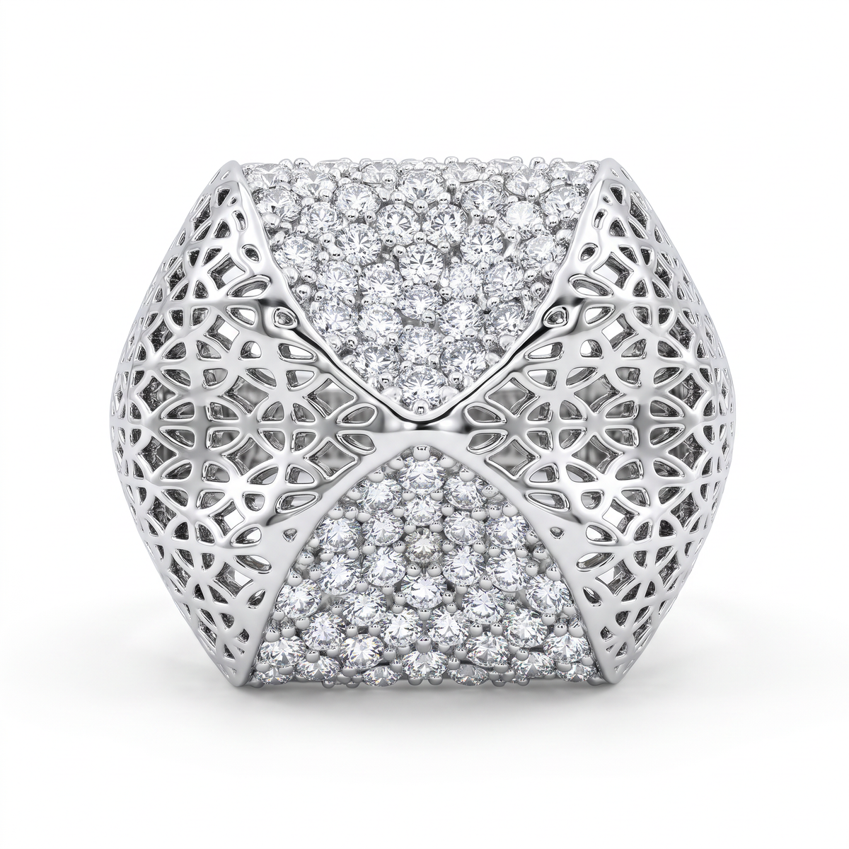 Openwork Pavé Statement Ring in 925 Silver with American Diamond