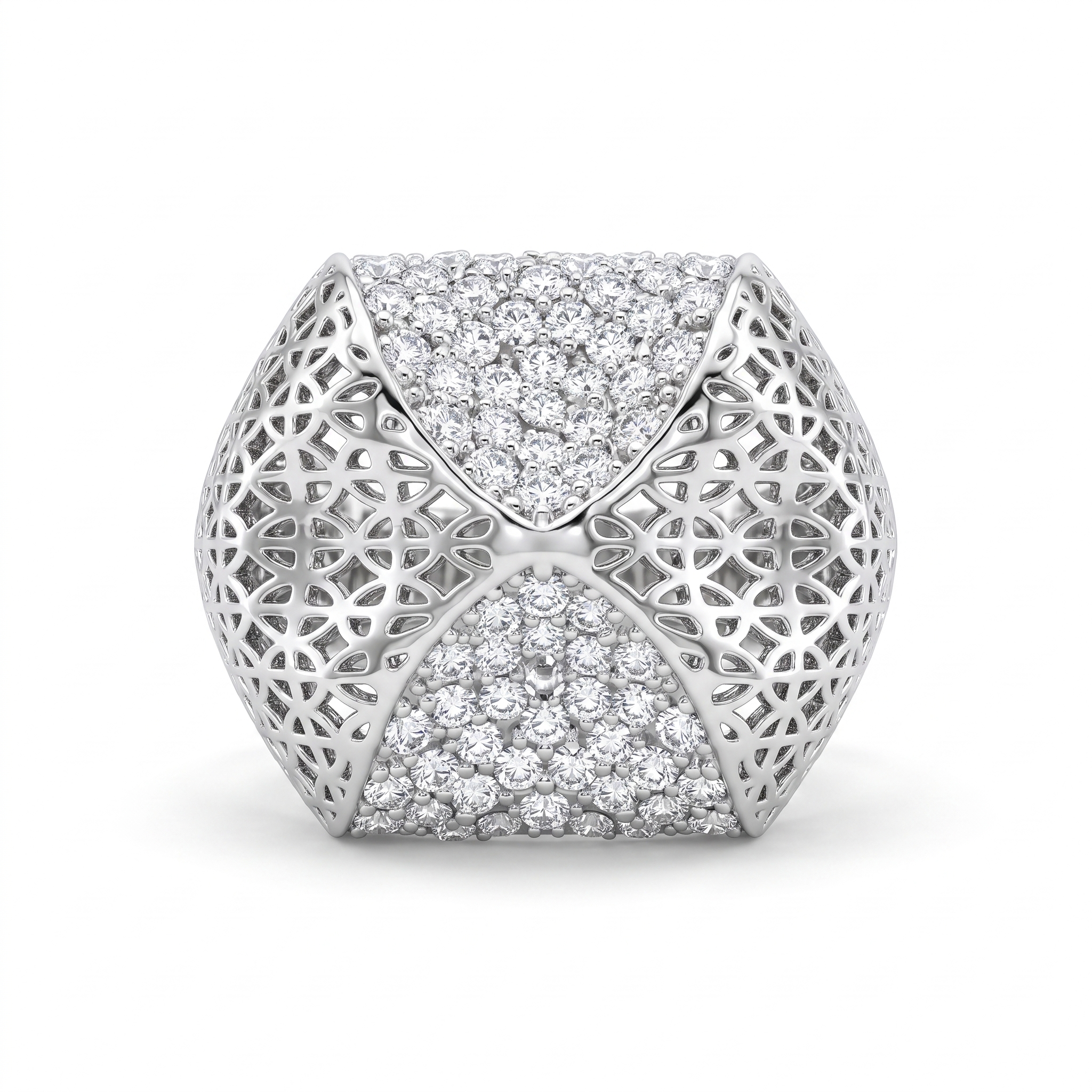 Openwork Pavé Statement Ring in 925 Silver with American Diamond Secondary image