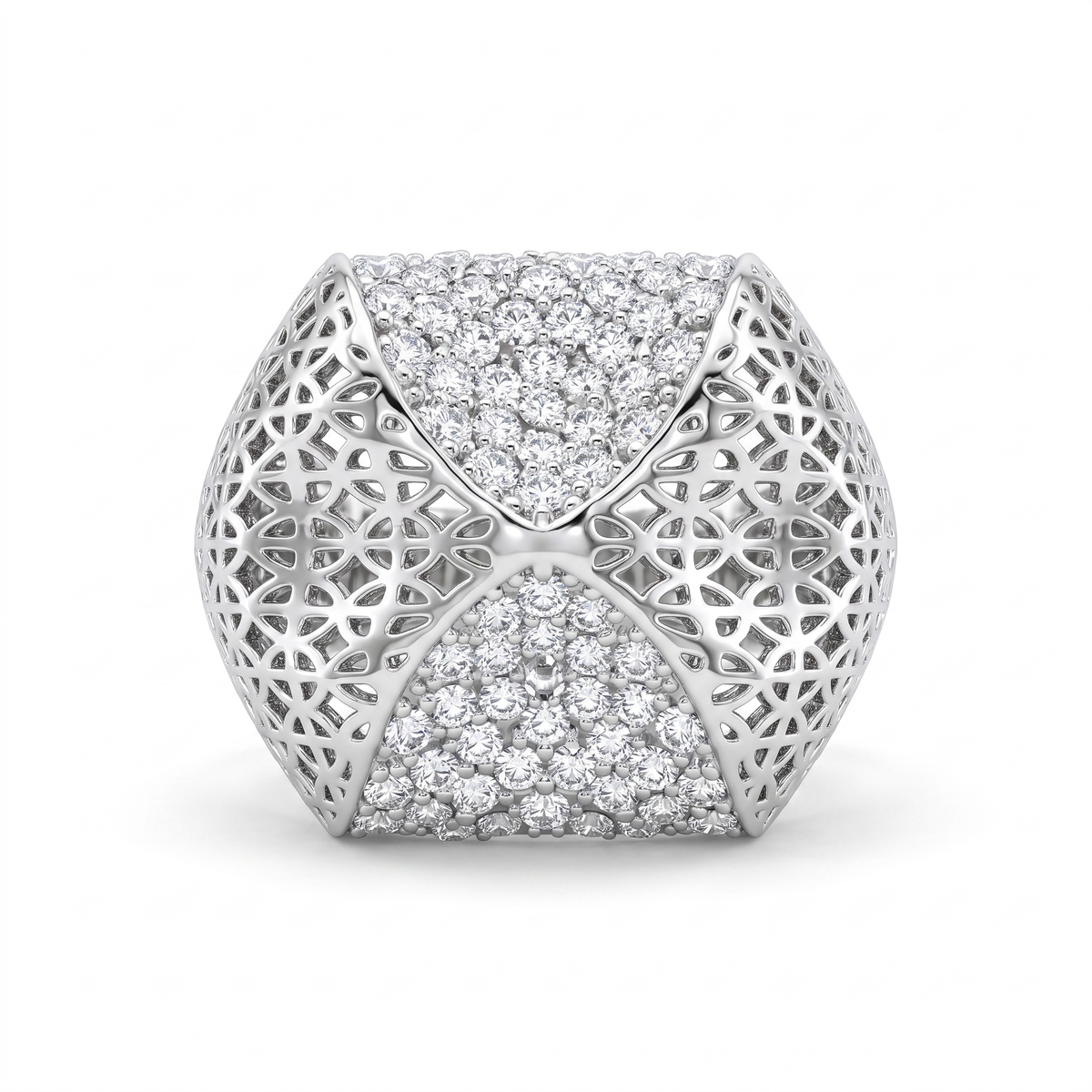 Openwork Pavé Statement Ring in 925 Silver with American Diamond