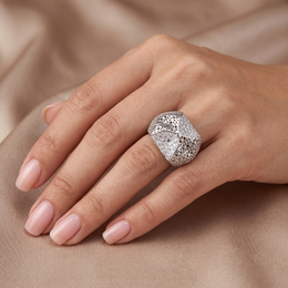 Openwork Pavé Statement Ring in 925 Silver with American Diamond