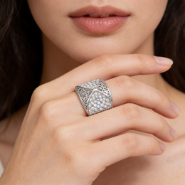 Openwork Pavé Statement Ring in 925 Silver with American Diamond