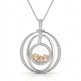 Floral Floating Circle Pendant Necklace in 925 Silver