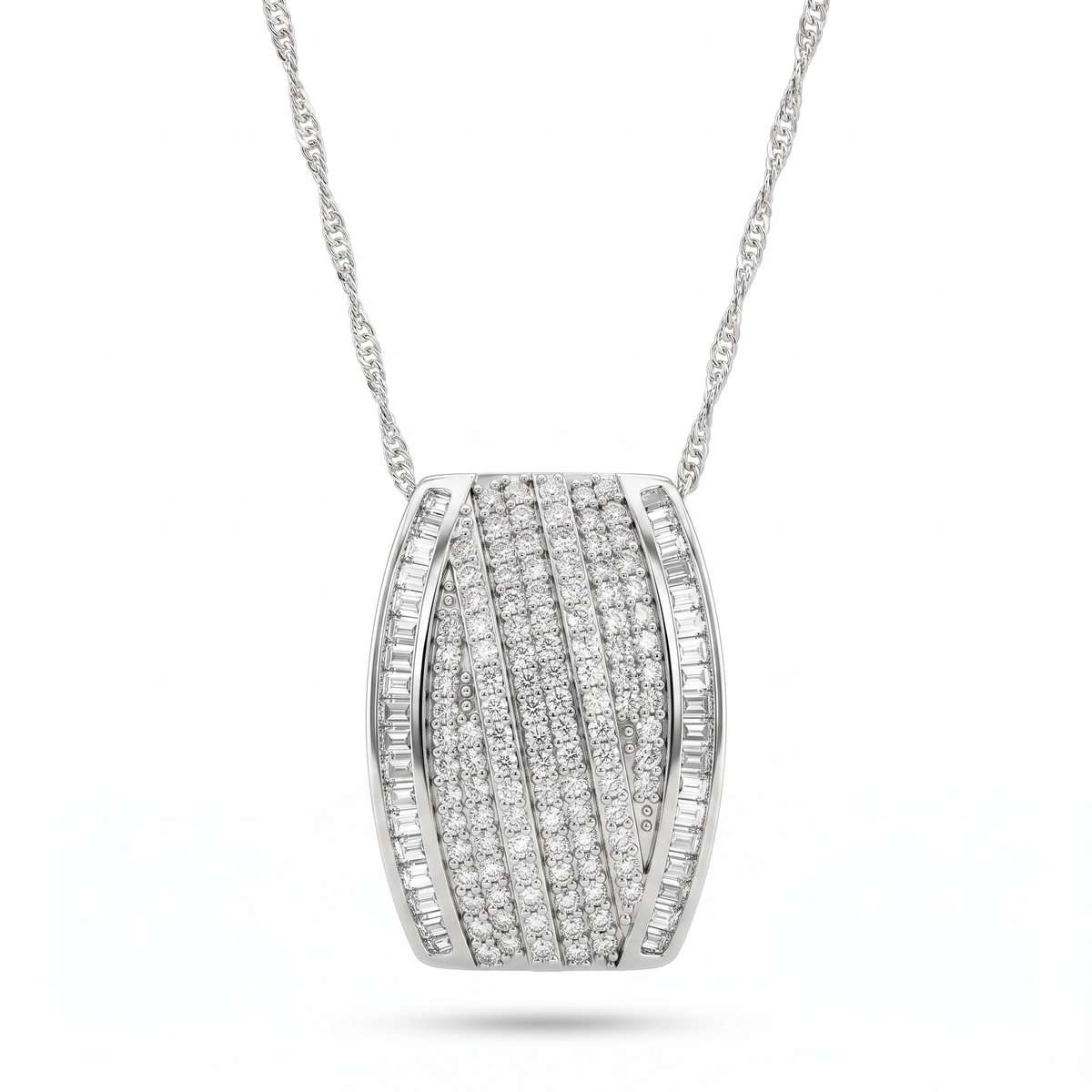 American Diamond Pavé & Baguette Statement Pendant Necklace in 925 Silver Main image