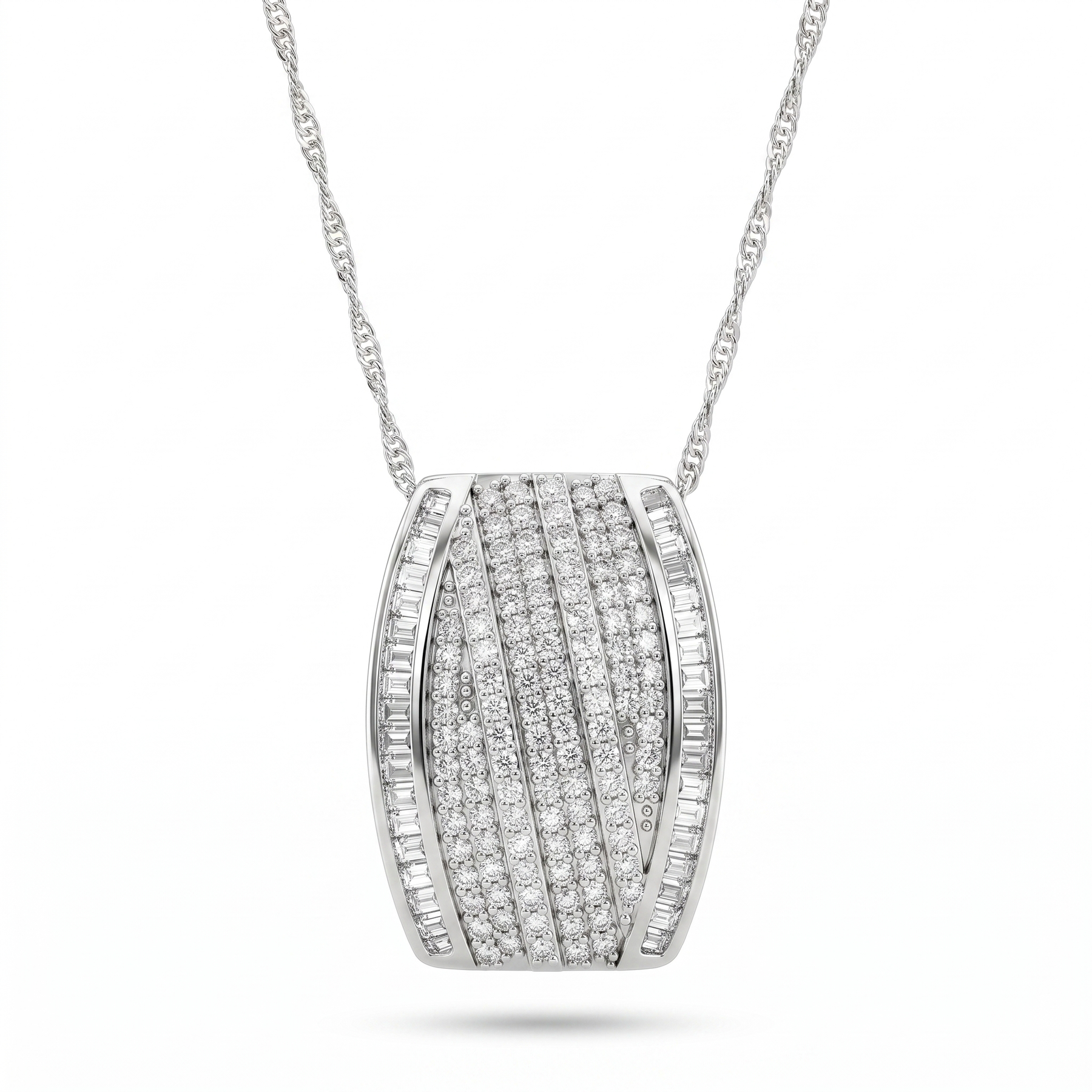 American Diamond Pavé & Baguette Statement Pendant Necklace in 925 Silver