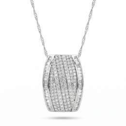 American Diamond Pavé & Baguette Statement Pendant Necklace in 925 Silver
