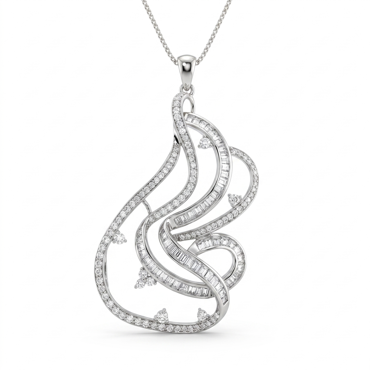 American Diamond Swirl Statement Pendant Necklace in 925 Silver