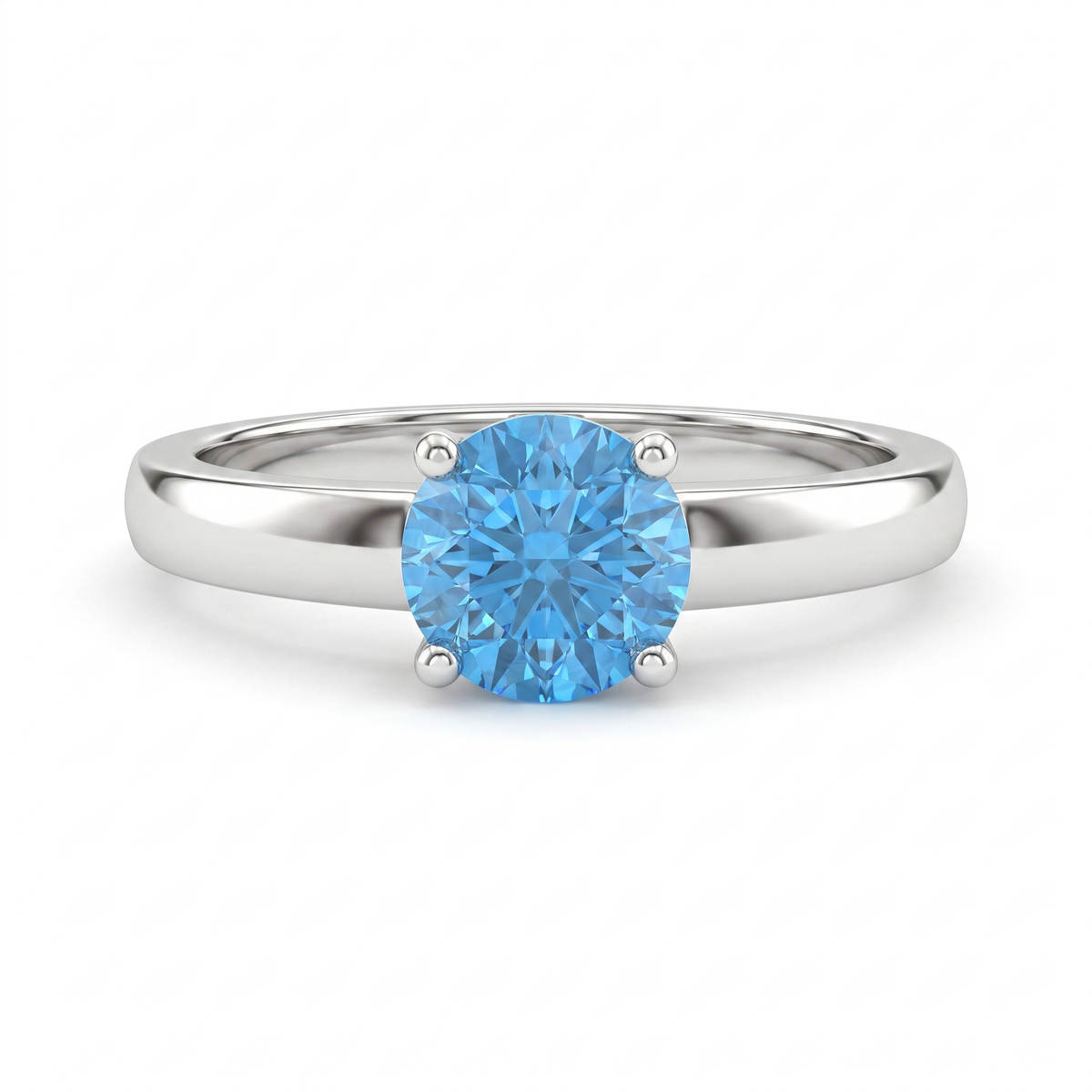 Blue Round-Cut Solitaire Statement Ring in 925 Silver Main image